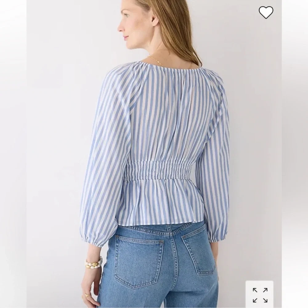 J Crew | V-neck smocked-waist top in stripe cotton lawn NWOT